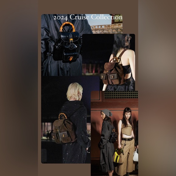 Gucci 90’s Caramel Brown Leather Drawstring Backpack with Bamboo top Handle - Picture 16 of 16